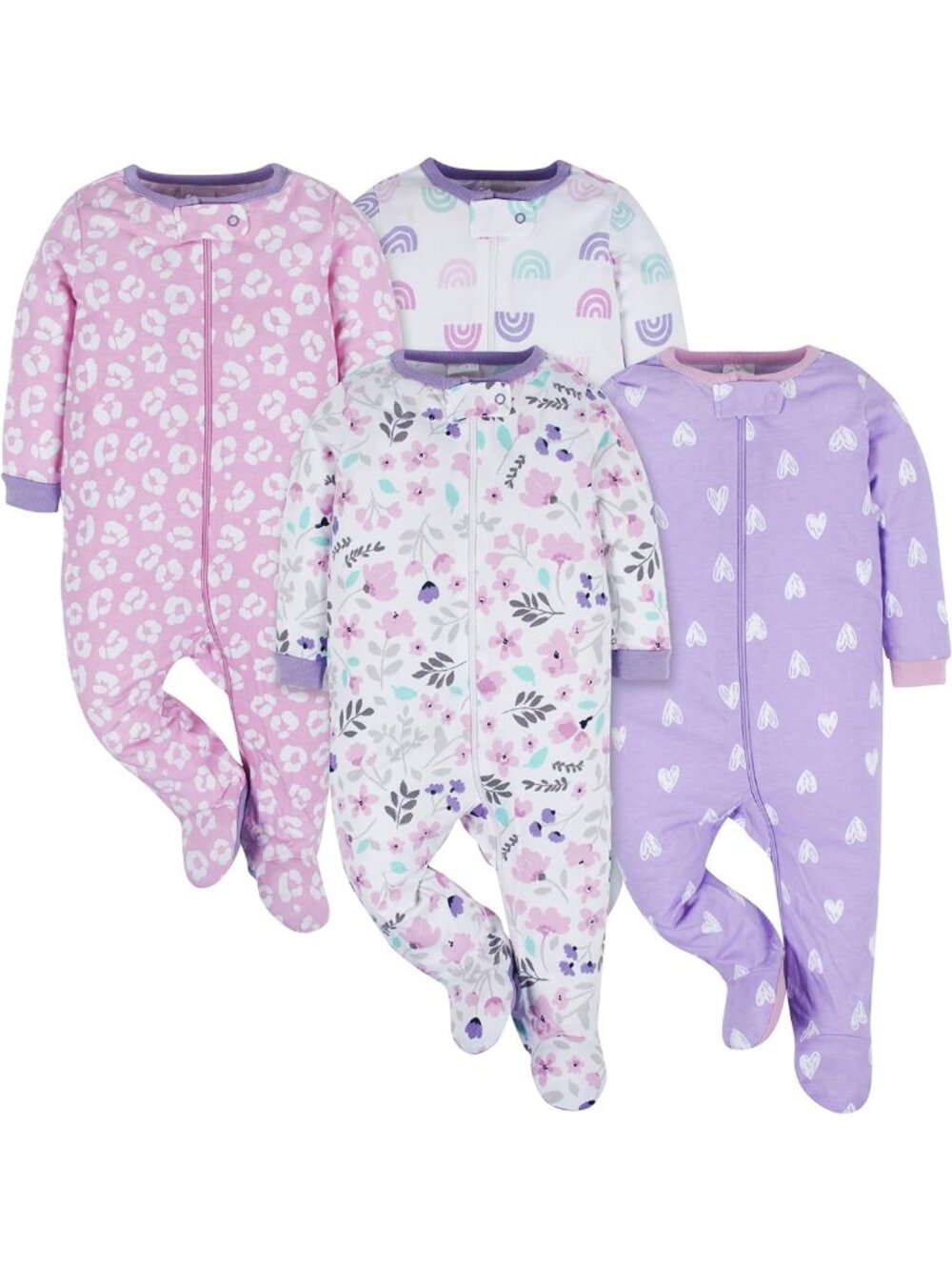 Cozy Baby Girls' 4-Pack Sleep 'N Play Footies - Soft Cotton Multi Pack